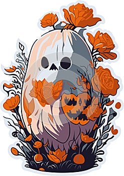 Spooky Ghost and Pumpkin Harvest