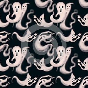 Spooky ghosts Halloween seamless pattern digital illustration