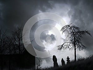 Spooky graveyard graphic