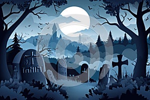 A spooky graveyard at night with tombstones, fog, and ominous moonlight Graveyard At Night Spooky Cemetery