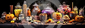 Spooky Halloween Candy, Treats and Sweets Table Trick-or-Treating Banner, Copy Space