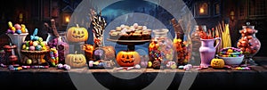 Spooky Halloween Candy, Treats and Sweets Table Trick-or-Treating Banner, Copy Space