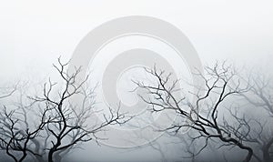 Spooky Halloween dead mysterious forest creepy trees with twisted branches misty night forest. Scary concept. in fog