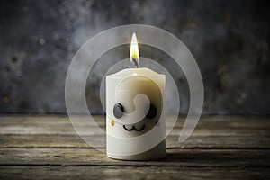 Spooky Halloween Decor Charming Minimalist Cartoon Antique White Candle Vector Illustration photo