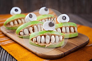 Spooky halloween edible apple monsters healthy