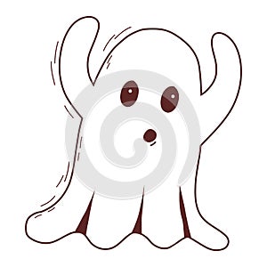 Spooky halloween ghost. Spooky poltergeist. Halloween scary ghostly monster. Halloween element. Trick or treat concept.