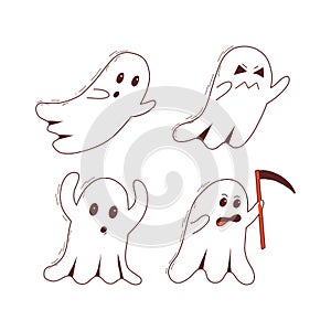 Spooky halloween ghosts. Spooky poltergeist. Halloween scary ghostly monsters. Halloween elements. Trick or treat