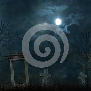 Spooky Halloween graveyard with dark clouds