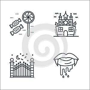 Spooky halloween line icons. linear set. quality vector line set such as vampire, gate, haunted house