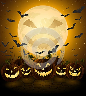 Spooky halloween night, jack o lanterns