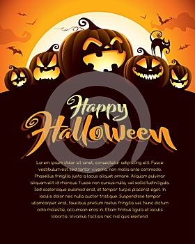 Spooky halloween night with pumpkins. Poster.