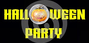 Halloween Party - A spooky Halloween Party banner with a scary vampire pumpkin with glowing eyes