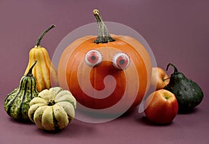 Spooky halloween pumpkin with eyes stock images