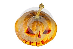 Spooky Halloween pumpkin jack-o-lantern isolated on white background