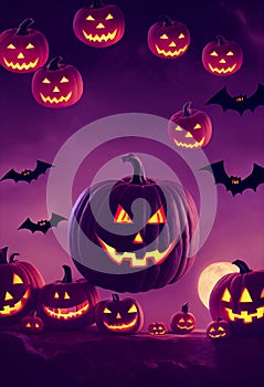 Spooky Halloween pumpkins under the purple night sky