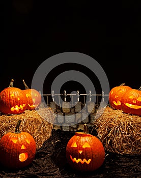 Spooky Halloween Scene with Jack-o-lanterns