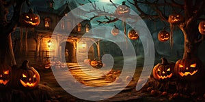 spooky Halloween scene with pumpkins