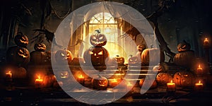 spooky Halloween scene with pumpkins