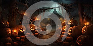 spooky Halloween scene with pumpkins