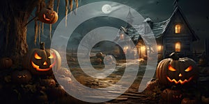 spooky Halloween scene with pumpkins