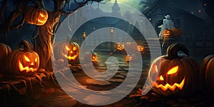 spooky Halloween scene with pumpkins