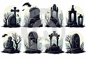 Spooky Halloween Stickers with Ghastly Gravestones AI Generated