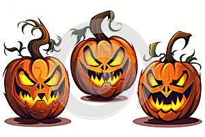 Spooky Halloween Stickers with Grins on White Background AI Generated
