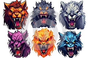 Spooky Halloween Stickers with Isolated Werewolves on White Background AI Generated