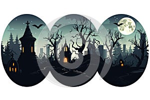 Spooky Halloween Stickers with Moonlit Graveyards AI Generated