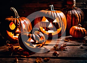 Spooky Halloween. The Tradition of Jack-o-Lantern Pumpkins. Generative AI