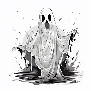 Spooky Hand-Drawn Ghost with a Scary Face