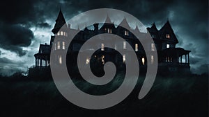 Spooky haunted house with dark horror theme