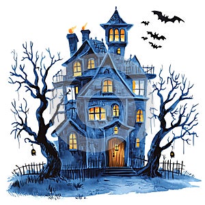 Spooky Haunted House Illustration for Halloween photo