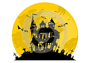 Spooky house with tombstones photo