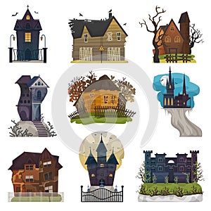 Spooky house vector haunted castle with dark scary horror nightmare on halloween moonlight mystery illustration nightly