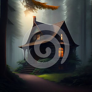 Spooky House in the Woods. Haunted House. Generative Ai. Ai