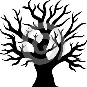 Silhouette of Spooky Bare Tree with Twisting Branches Vector Illustration