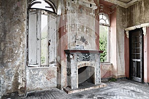 Spooky interior of abandoned ruined house