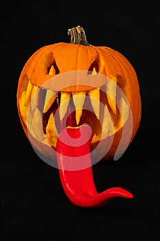 spooky jack-o'-lantern with a tongue