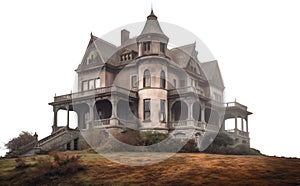 spooky misty abandoned mansion. vintage retro manor. Transparent PNG