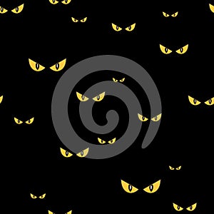 Spooky monster eyes in the dark halloween seamless vector pattern