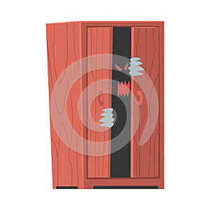 Spooky Monster or Ghost as Grotesque Creature with Terrifying Appearance Sitting in Wardrobe Vector Illustration