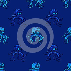 Spooky octupus robot seamless pattern