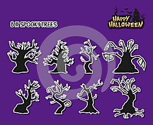 Spooky old trees with creepy shapes for halloween. Vector illustration