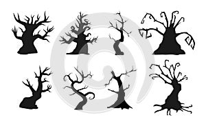 Spooky old trees with creepy shapes. Vector illustration. Perfect for scary or halloween compositions