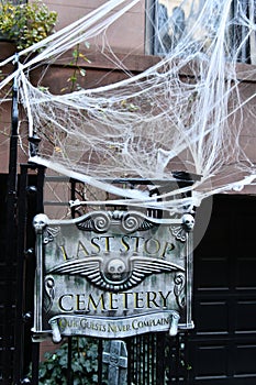 Spooky outdoor decorations during Halloween.