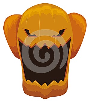 Spooky Pumpkin with Loud Laugh and Dislocated Jaw, Vector Illustration