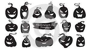 Spooky pumpkins silhouette collection of Halloween vector isolated on white background. scary and creepy element