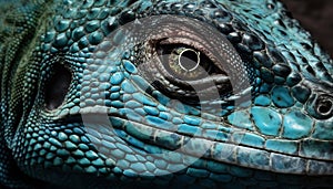 Spooky reptile portrait a close up of a green iguana eye generated by AI