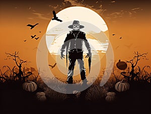 Spooky Scarecrow in Pumpkin Patch Clipart